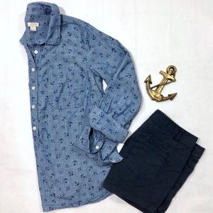 J Crew ⚓️ Chambray Anchor Print Henley